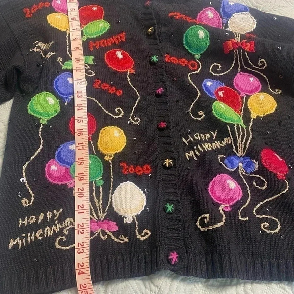Tiara International Millennium Sweater New Year Knit Cardigan Size Large Vintage - Picture 2 of 6